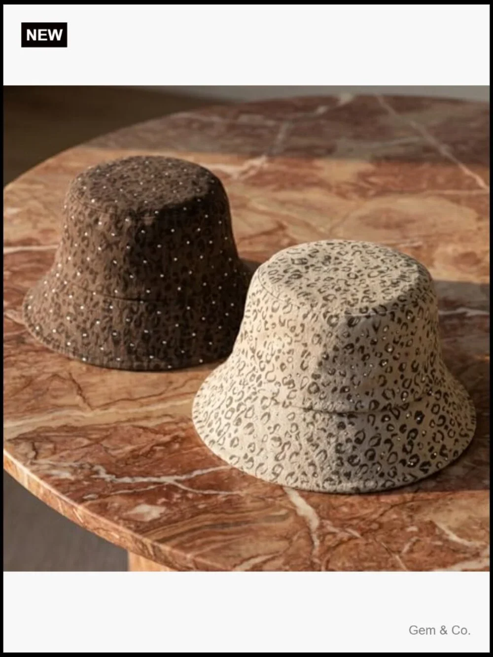 Leopard Print Bucket Hat 2 Pack, Bling Rhinestone Wide Brim Foldable Fisherman